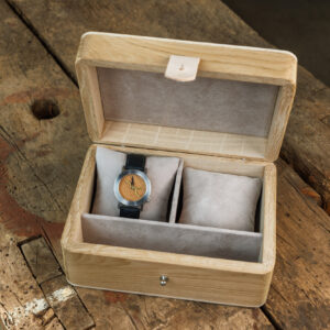 Coffret 2 montres chêne massif languettes
