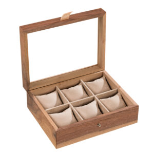 Coffret à montres en noyer avec couvercle vitré - Grand modèle, 6 montres